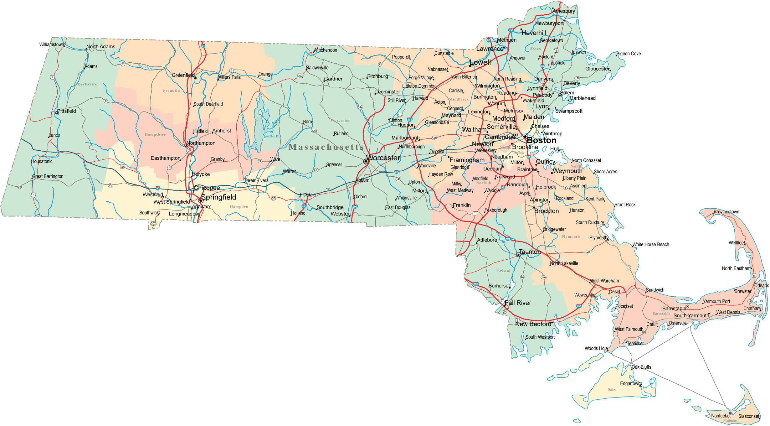 Map Of Massachusetts Travelsfinderscom