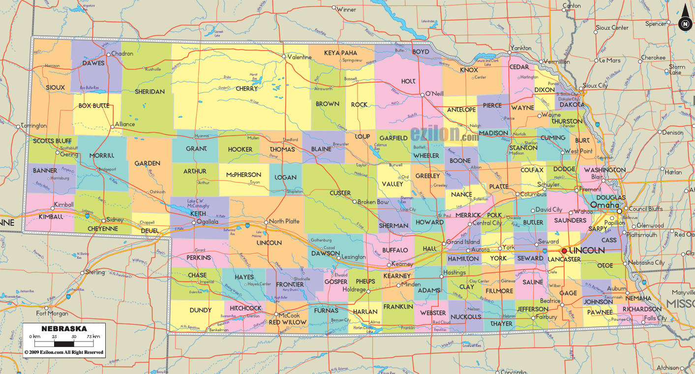 Nebraska Map - TravelsFinders.Com