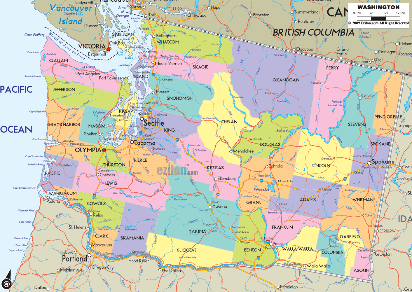 Map of Washington - TravelsFinders.Com
