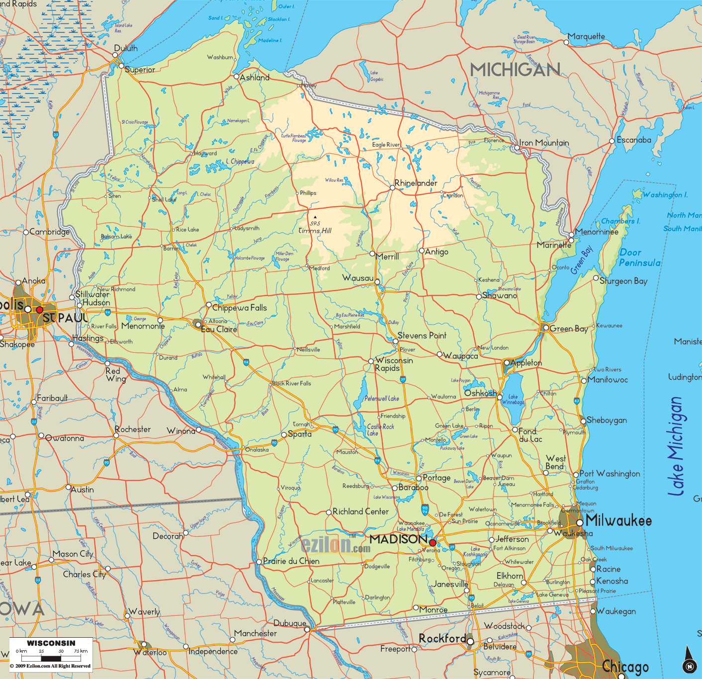 Map of Wisconsin - TravelsFinders.Com