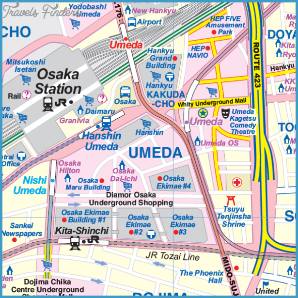 Osaka Map Tourist Attractions - TravelsFinders.Com