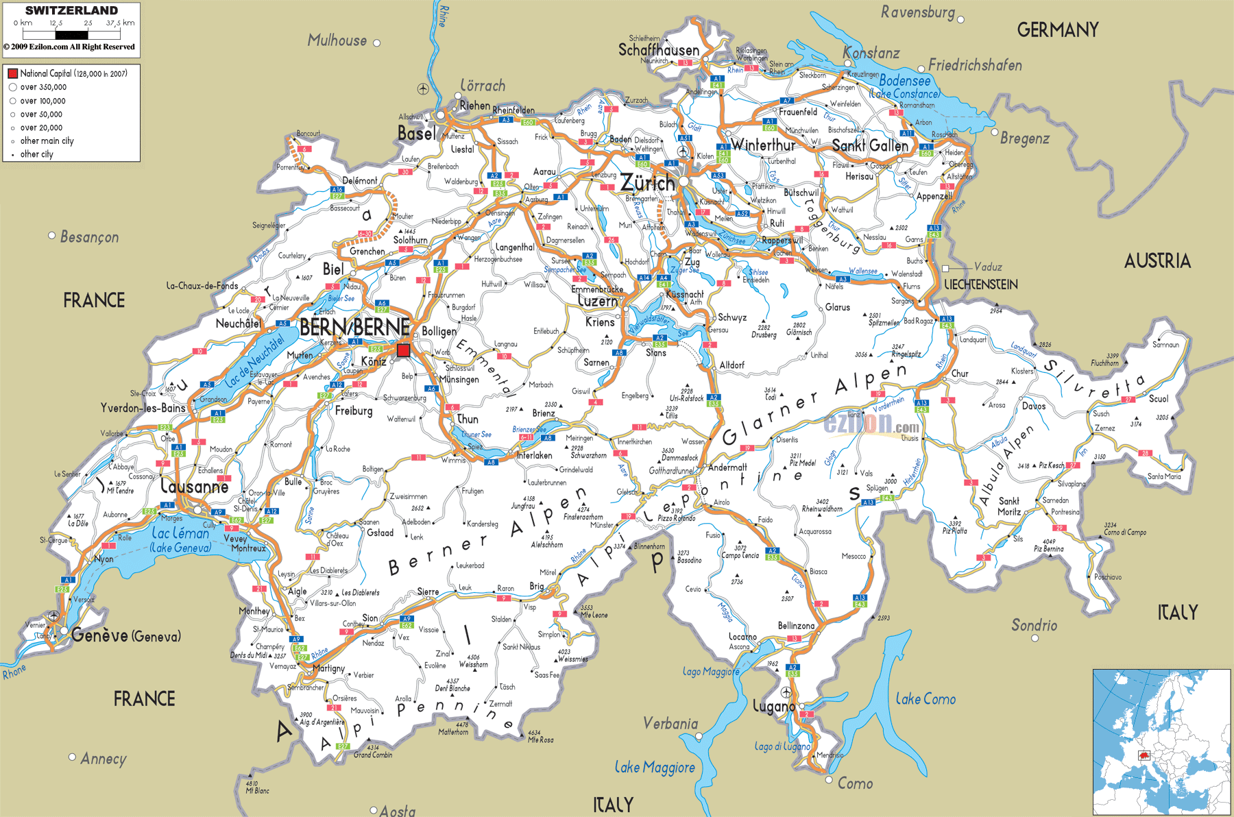 Switzerland Map - TravelsFinders.Com