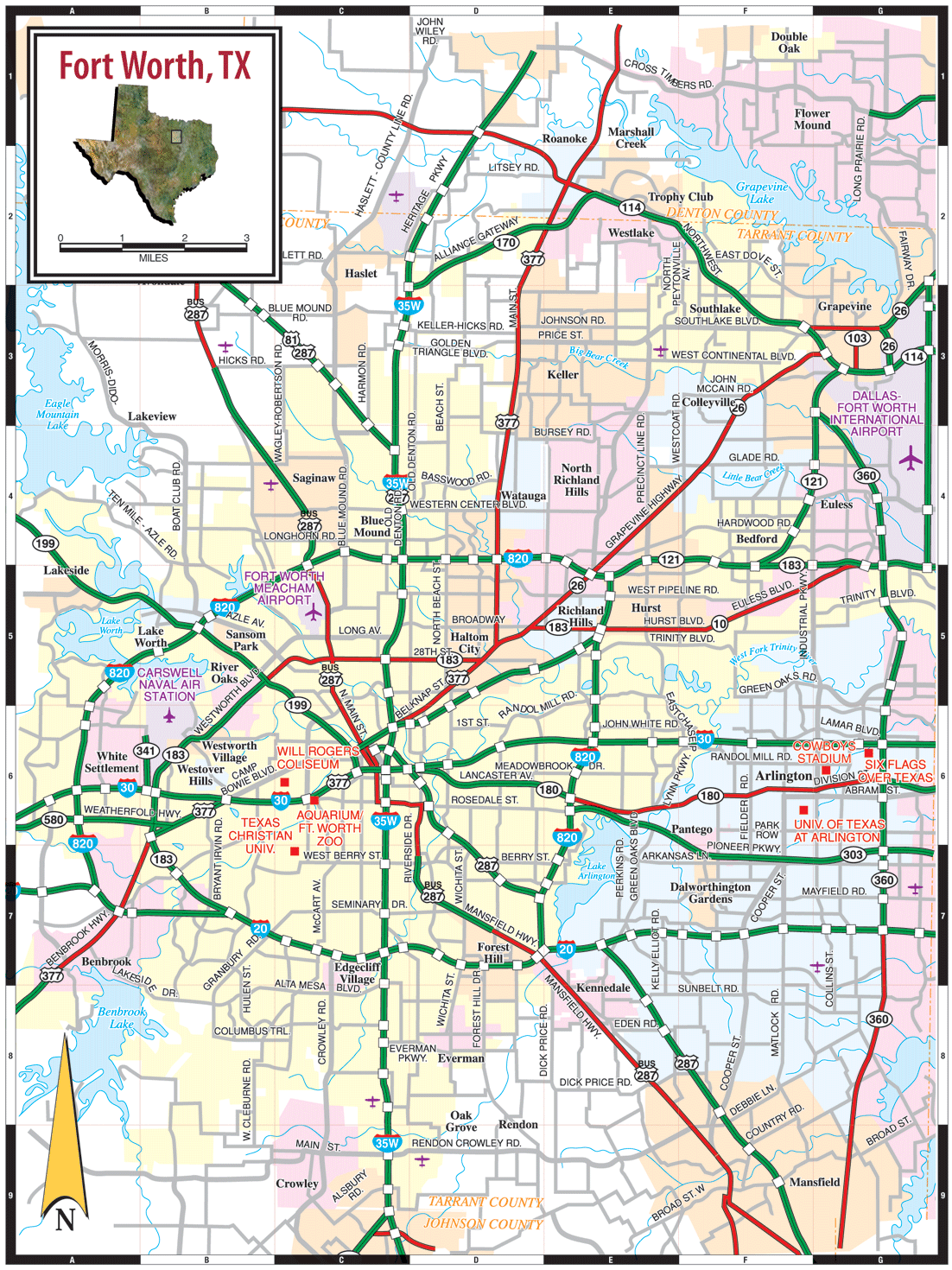 Fort Worth Metro Map Travelsfinderscom