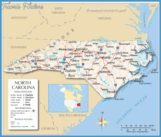 North Carolina Map - TravelsFinders.Com