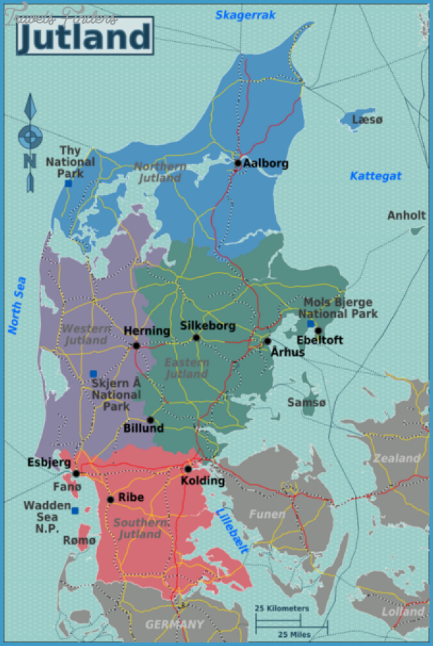 Jutland Jylland Denmark Map - TravelsFinders.Com