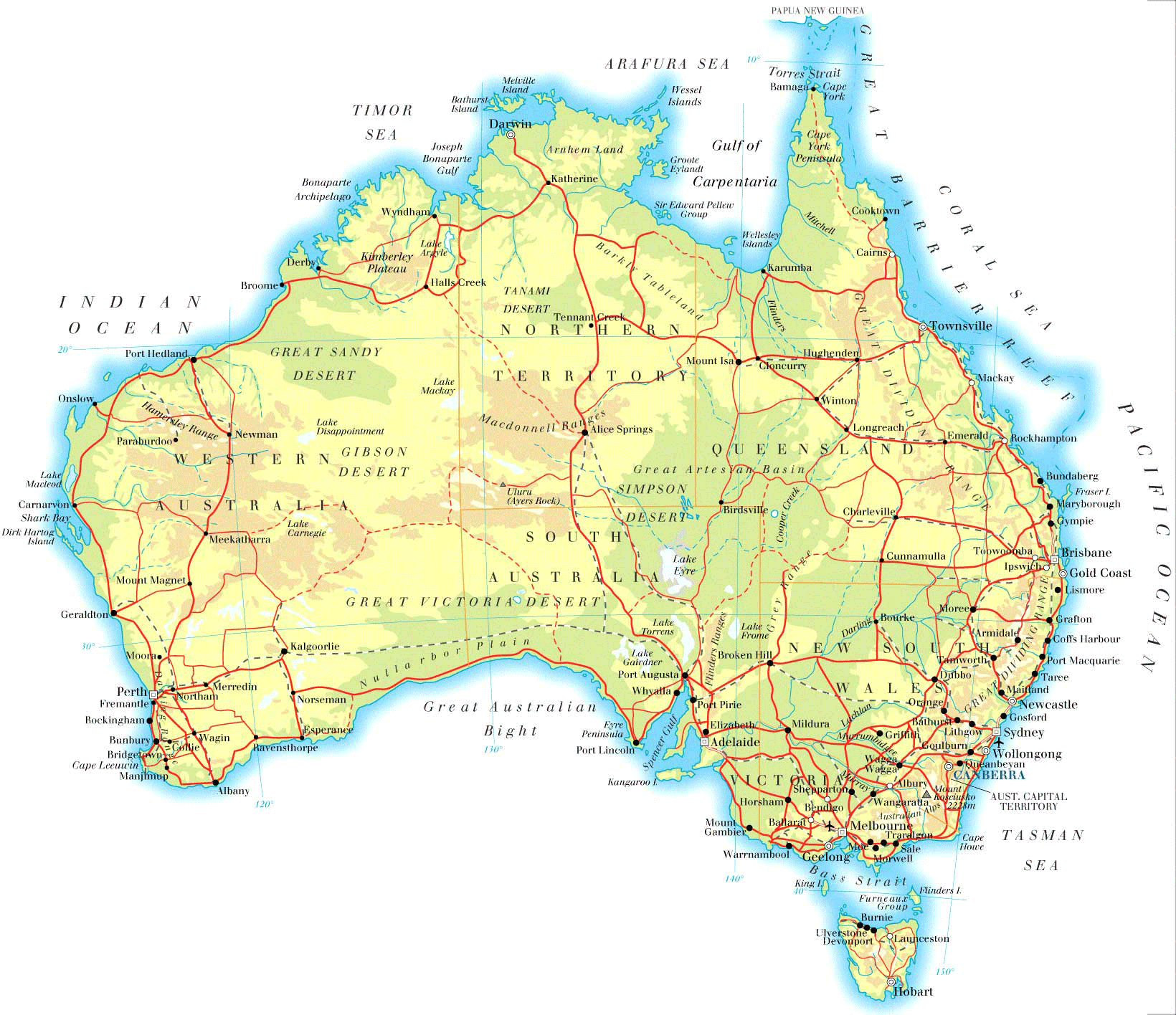 Fødested Thriller Lav vej Australia Country Map - TravelsFinders.Com ®