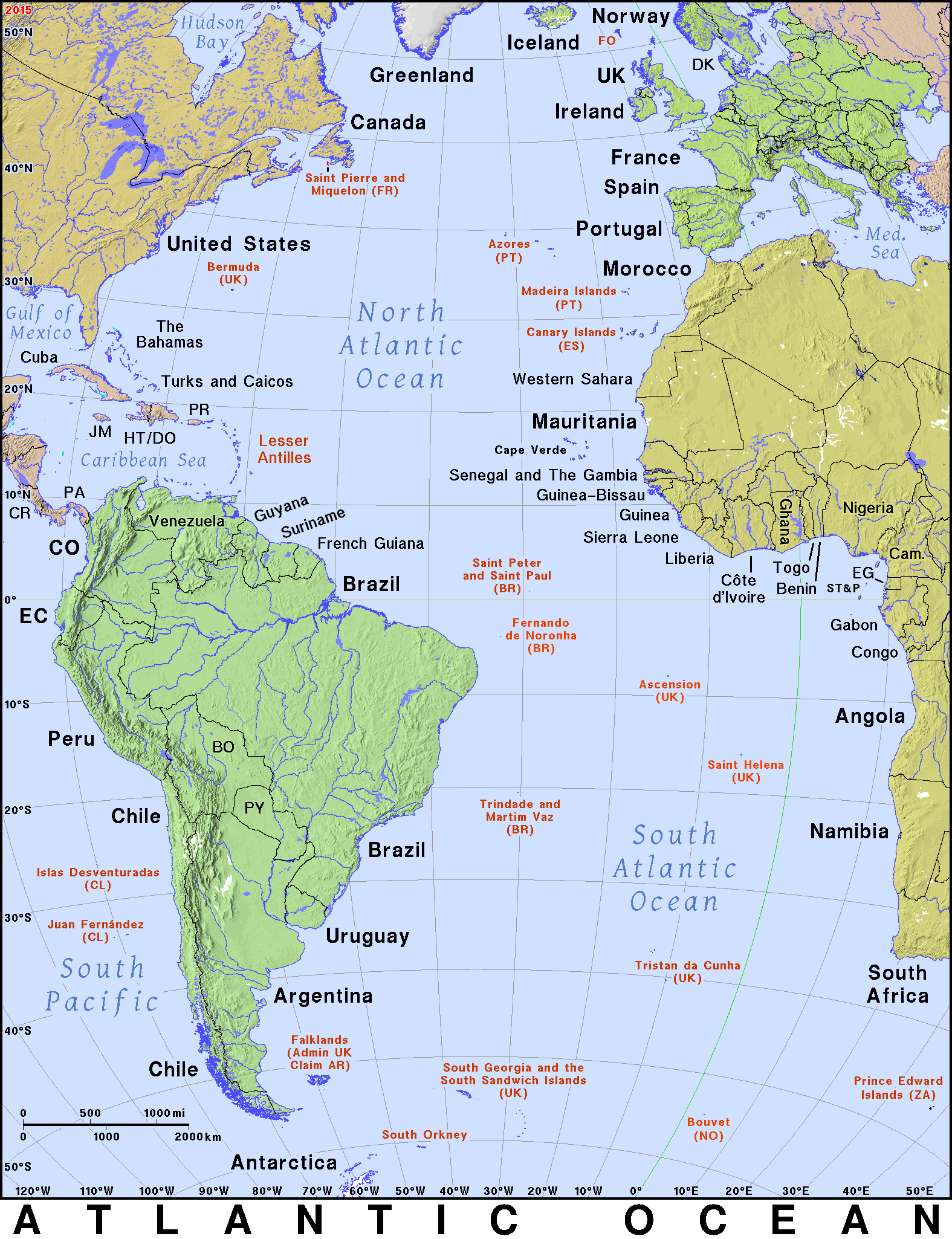 Atlantic Ocean On A World Map 