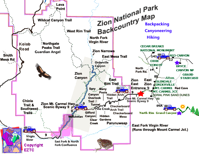 Zion National Park Hiking Map Travelsfinderscom