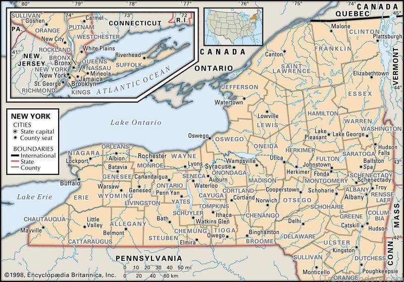 maps of new york map of new york county boundaries and county seats