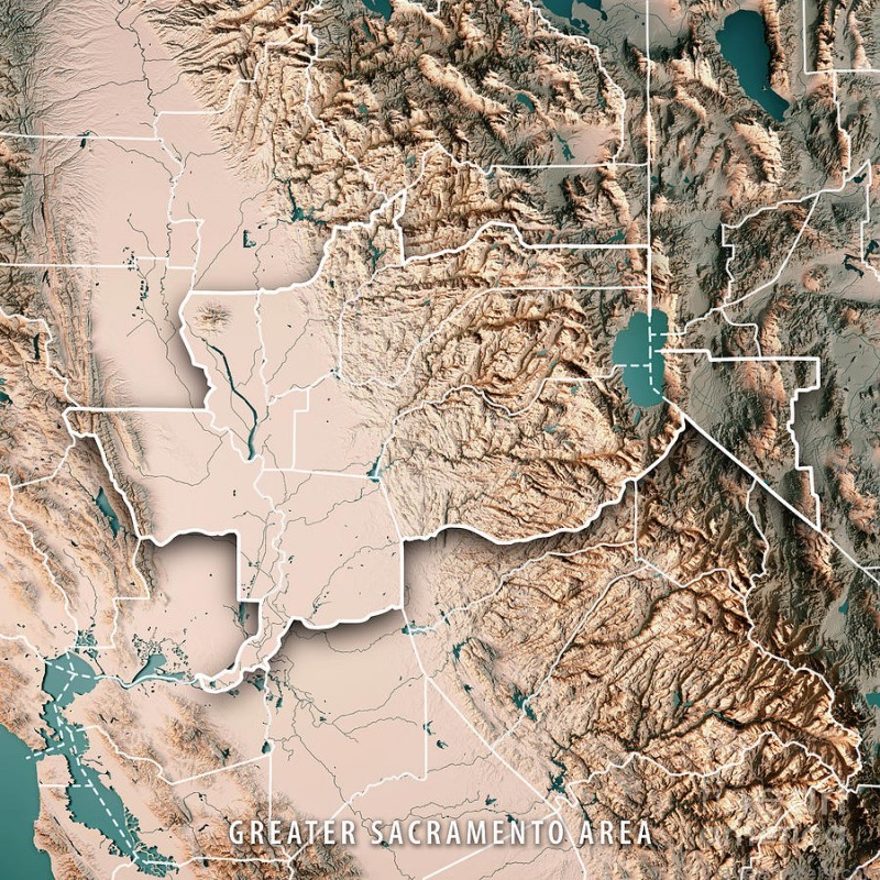 1 greater sacramento area california usa 3d render topographic map frank ramspott