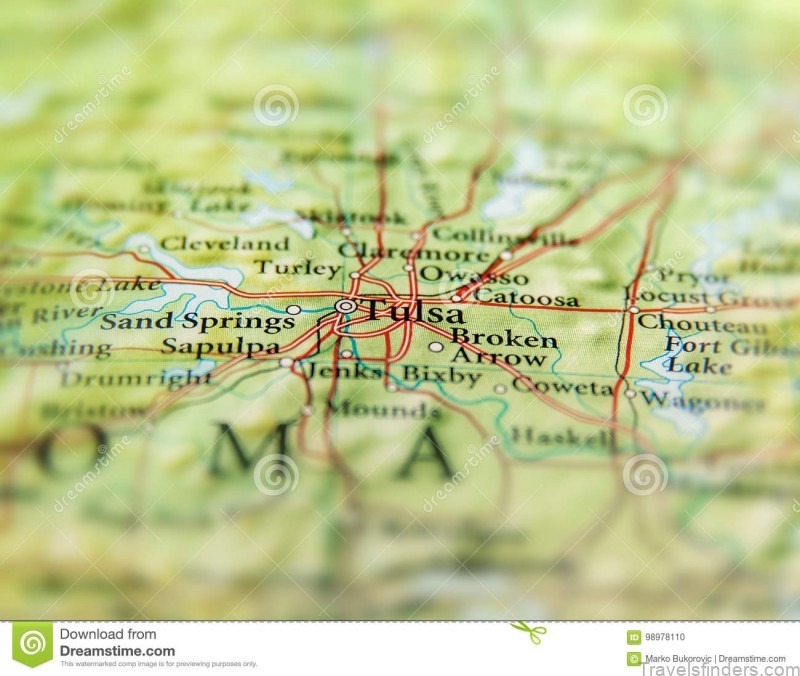 geographic map us state oklahoma tulsa city close up 98978110