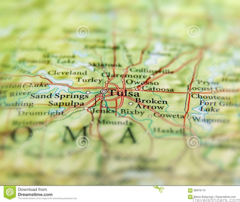 geographic map us state oklahoma tulsa city close up 98978110