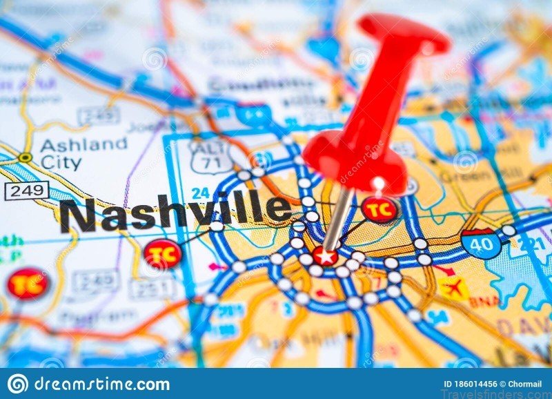 nashville tennessee road map red pushpin city united states america usa 186014456