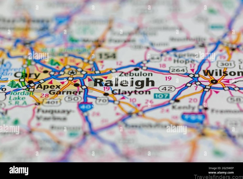 raleigh south carolina usa shown on a road map or geography map 2g25wep