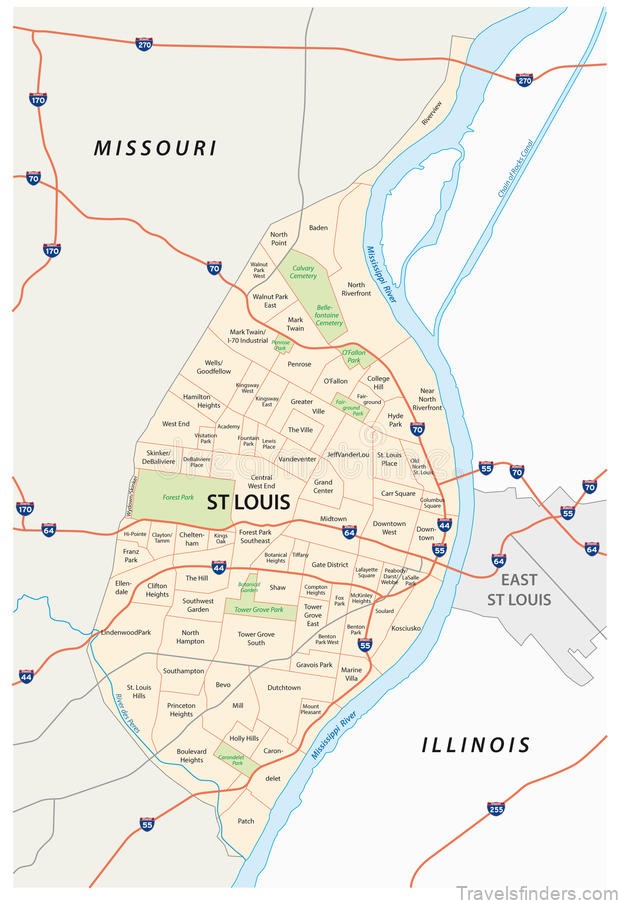 st louis map main roads neighborhoods 43022845