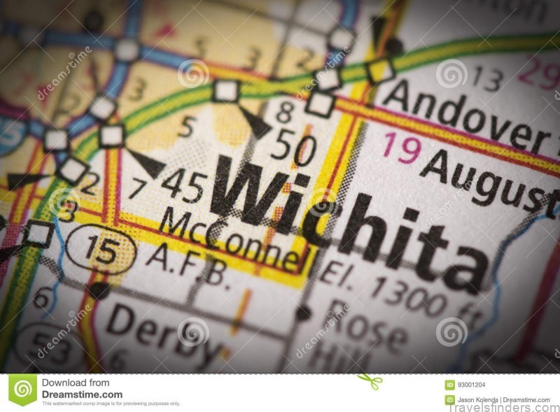 wichita kansas map closeup road united states 93001204
