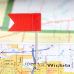 wichita kansas red flag pin old map showing travel destination square composition 50604320