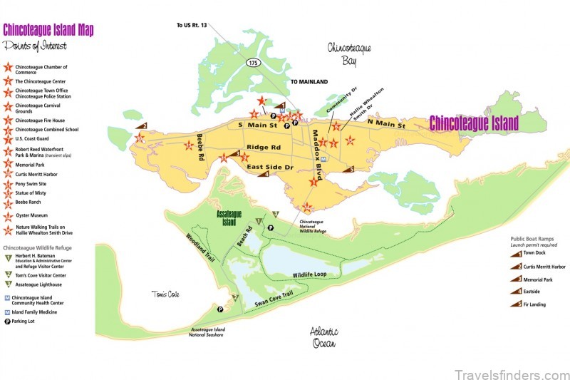 a tourist guide to the chincoteague island virginia map of chincoteague 1