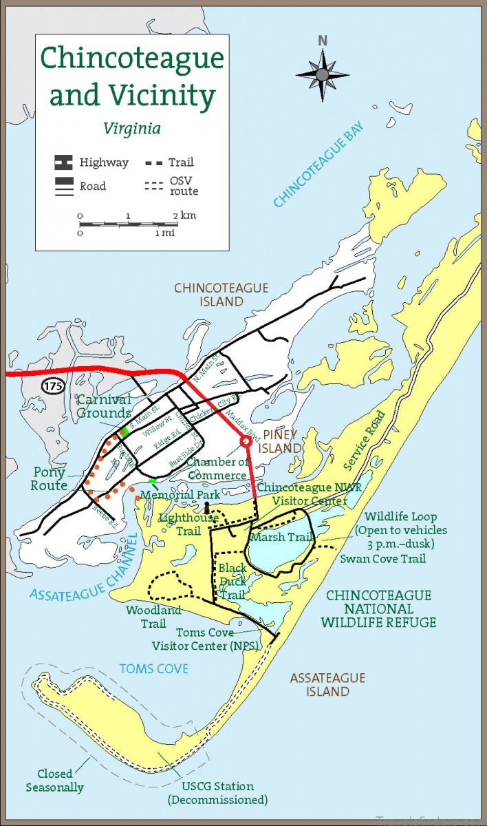 a tourist guide to the chincoteague island virginia map of chincoteague 2