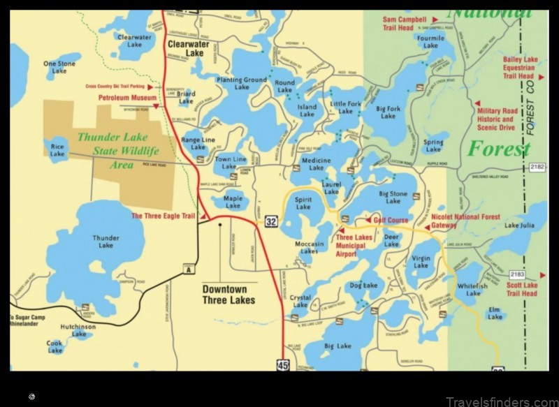 explore the many attractions of three lakes united states with this map